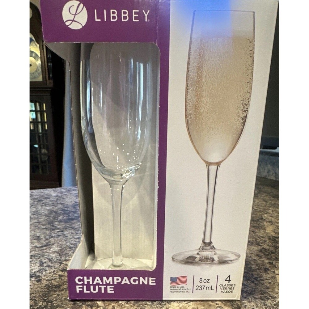 Libbey Champagne Flutes Set of 4 Clear Stemmed Glasses 8 oz New in Box